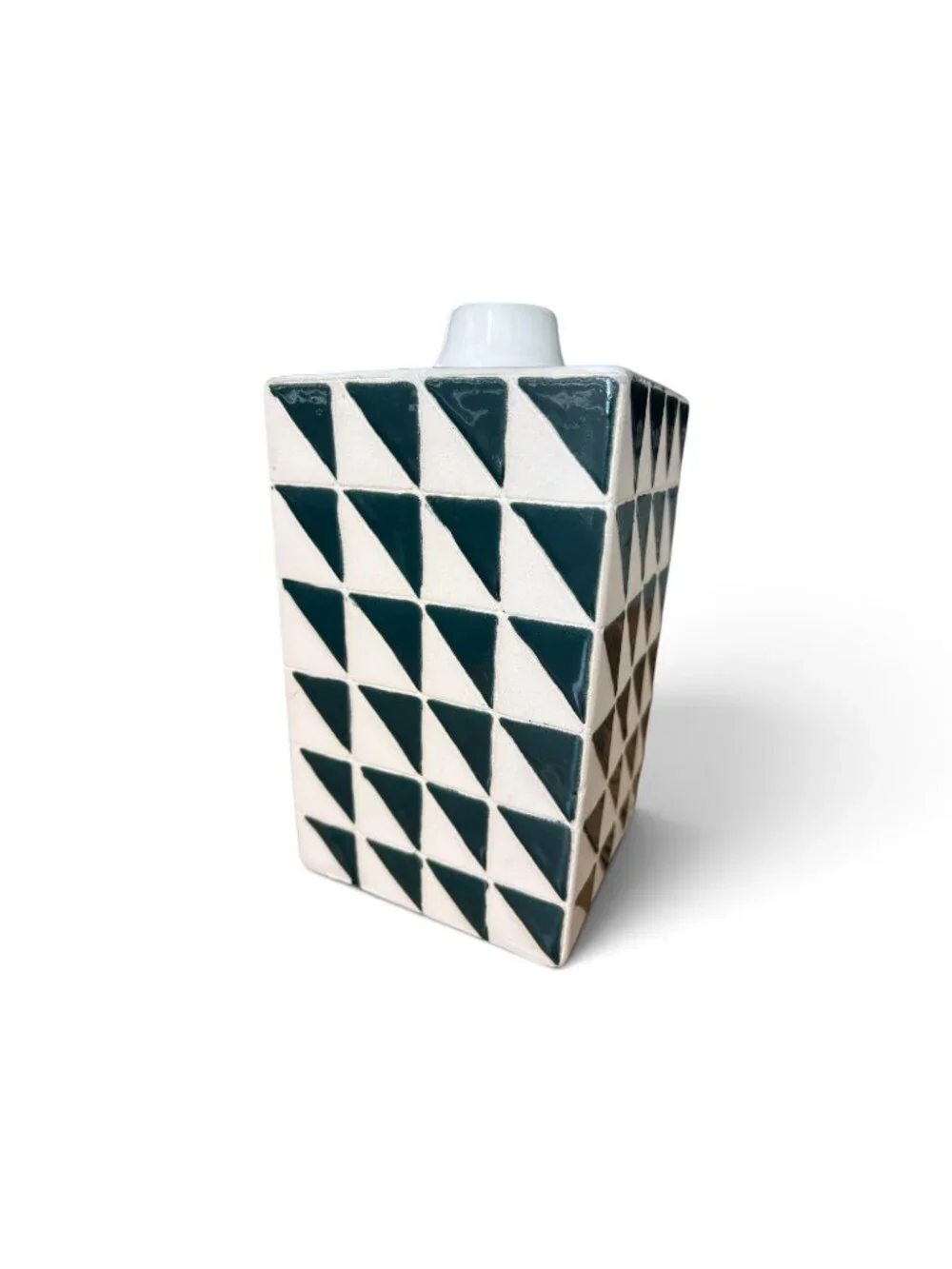 Vintage Italian Op Art Ceramic Vase – Geometric Mid-Century Modern Rectangular V